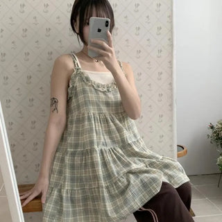 Kobo check tiered dress