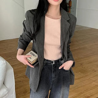 Plan Corduroy Collar Blazer Oversized Corduroy Ribbed Half Jacket