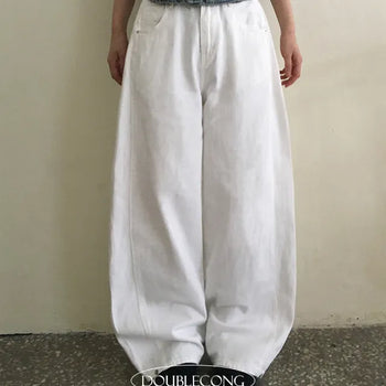 Motion Back Embroidery Wide Cotton Pants