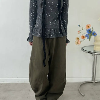 Porter Balloon Cotton Avant Wide Pants Vintage Cut-Line Oversized Pants Big Size
