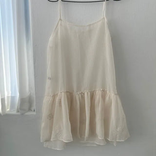 Flower Embroidered See-through Layered Chiffon Dress