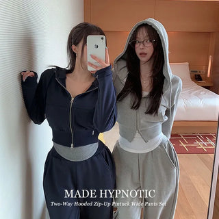 [MADE: In-house Production] Two-way Zip-up Hoodie & Pintuck Wide Pants Set [Petite/Long ver., sold separately]