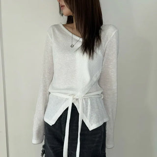 Diagonal Ribbed Wrap T-shirt