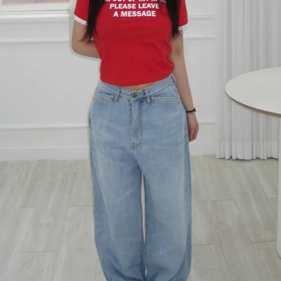One It Cat Washed Slim Wide Denim Pants