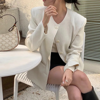 Maroni Collarless Half Tweed Jacket