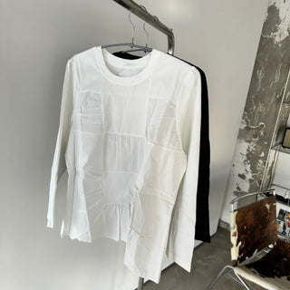 Square Grid Shirred 9/10 Sleeve T-shirt