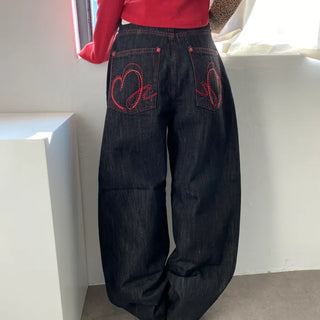 Denim with Red Heart Embroidery on Back Pocket