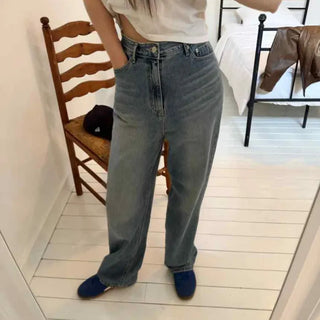 Nut Denim Pants Blue Fit Denim Women's Semi-Wide Jeans Medium Blue Denim