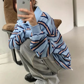 [UNISEX] Hiyo Striped Collared Long Sleeve T-shirt