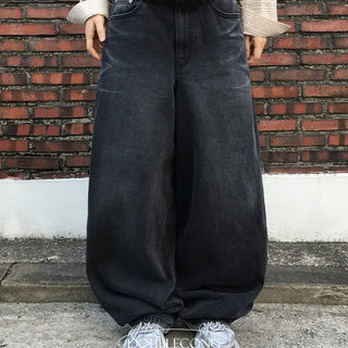 Balloon Embossed Washed Black Denim Pants