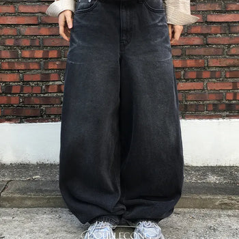 Balloon Embossed Washed Black Denim Pants