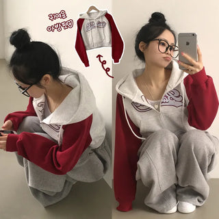 Full of Cuteness! Embroidered Lettering Raglan Two-Way Crop Zip-Up Hoodie