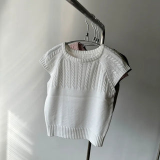 🌈Pastel Mood/Cherry Blossom Season Must-Have✨] Half Cable Knit Cap Sleeve Short Sleeve Knit