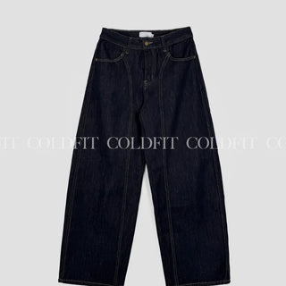 Curved selvedge denim pants