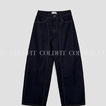 Curved selvedge denim pants