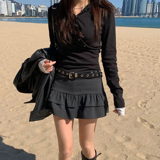 Frill striped mini skirt pants 1 color