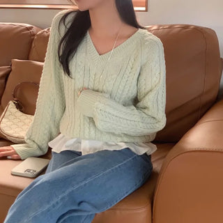 Salt Cable Knit V-Neck Loose Fit Knit