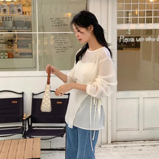 Randy See-through Layered Wrap Blouse
