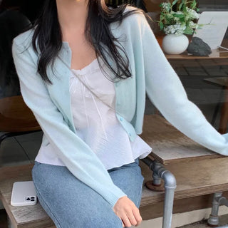 Pepper Round Neck Crop Balletcore Delicate Fit Cardigan