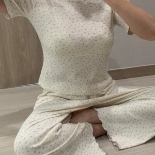Ribbed Flower Pajamas Frill Pajama Set