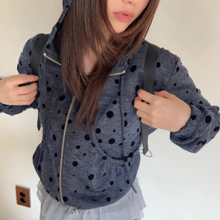 Dot Curve Pocket Zip-Up Hoodie
