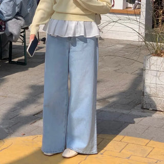 Cogenta Light Blue Long Wide Straight Denim Pants