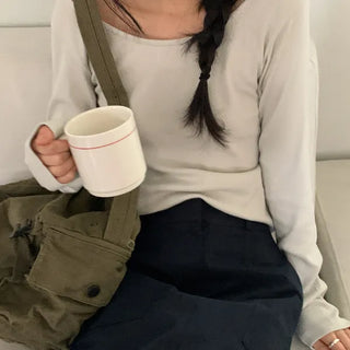 Ash Delicate Fit U-Neck Long Sleeve T-Shirt