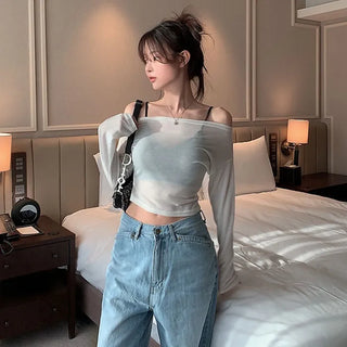Npub See-through Asymmetrical Crop T-shirt