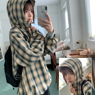 [UNISEX] Todo Hooded Cap Check Shirt