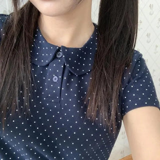 Hane Collar Frill Dot Short Sleeve T-shirt