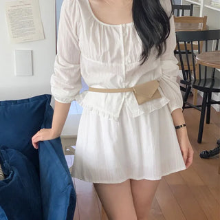Square Neck Lace Embroidered Frill Blouse