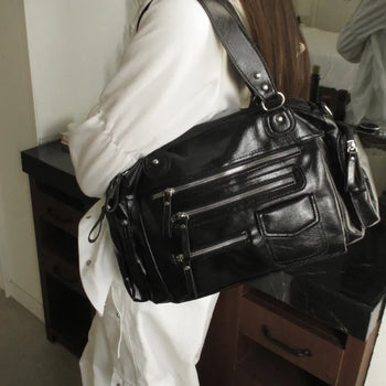 Glossy Many Zipper Shoulder Crossbody Bag