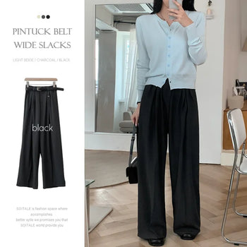 Piece Pintuck Belt Wide Slacks