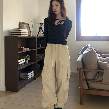 Fruit Belt Spring Cargo Pants Pocket Pants/Cargo/Long Pants/Parachute Pants/String/String Pants/Stopper/Cotton Pants/Cotton Trousers/Mulberry Pants/Wide Pants