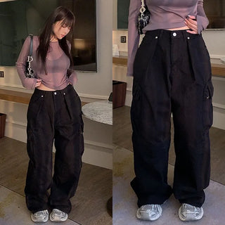 Bump Two-Way Zipper Cargo Wide Pants