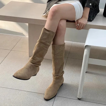 Dennett Suede Shirred Pleated Western Long Boots