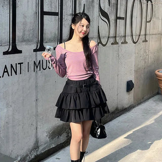 Karin Deep U-Neck Soft Striped T-Shirt