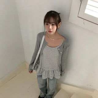 No-Pleat Shirred Pleated Sleeveless Top Layered Sleeveless/Strap Sleeveless/Shirred Sleeveless/Frill Sleeveless/Check Sleeveless/Check/Layered/ Daily/Ribbon Sleeveless/Resort/Summer Sleeveless/Summer Innerwear/Vacation