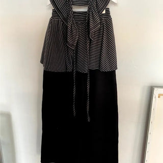 Striped Tiered Wrap Skirt + Wide Terry Training Pants Set