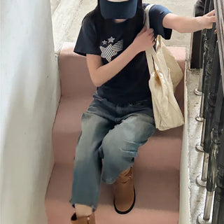 Star Patch Cotton Slim Short Sleeve T-shirt