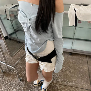 Jetty Balletcore Ribbon Patch Off-Shoulder Tee