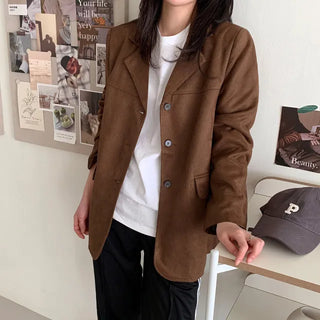 Mocha Mousse Oversized Jacket Classic Suede Autumn Outerwear Autumn Clothes Single Jacket Tailored Wedding Guest Look