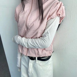 Only  Seersucker Puff Shirred Mock Neck Windbreaker