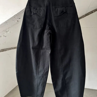 3D Ribbon Back Point Wide Balloon Fit Cotton Pants