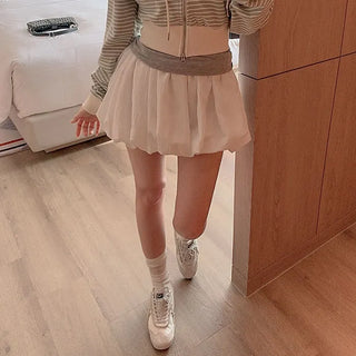 Grid check balloon banding skirt