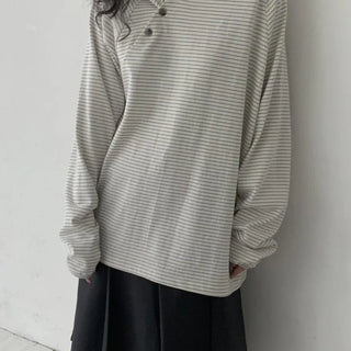 [UNISEX] Striped Diagonal Button Hoodie