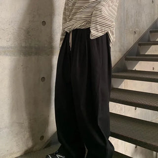 Cotton double-pleated balloon elastic pants