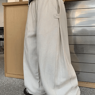Hedeke Banding Snap Button Wide Cotton Pants