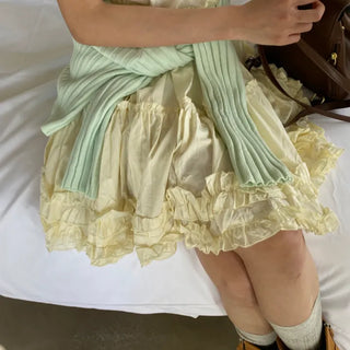 Heart Pendant Frill Tiered Cotton Sleeveless Dress