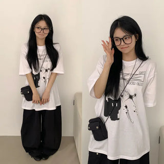 Guaranteed Cuteness, Kitsch Cat Print Boxy Oversized Short Sleeve T-shirt